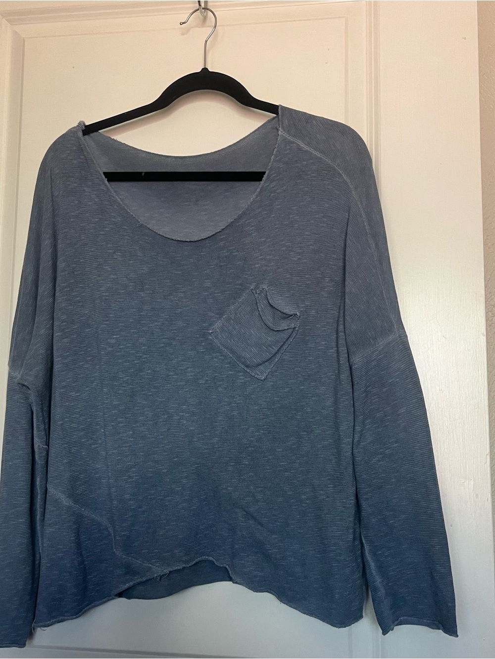 Relaxed Slate-Blue Long Sleeve Pocket Tee - Women's